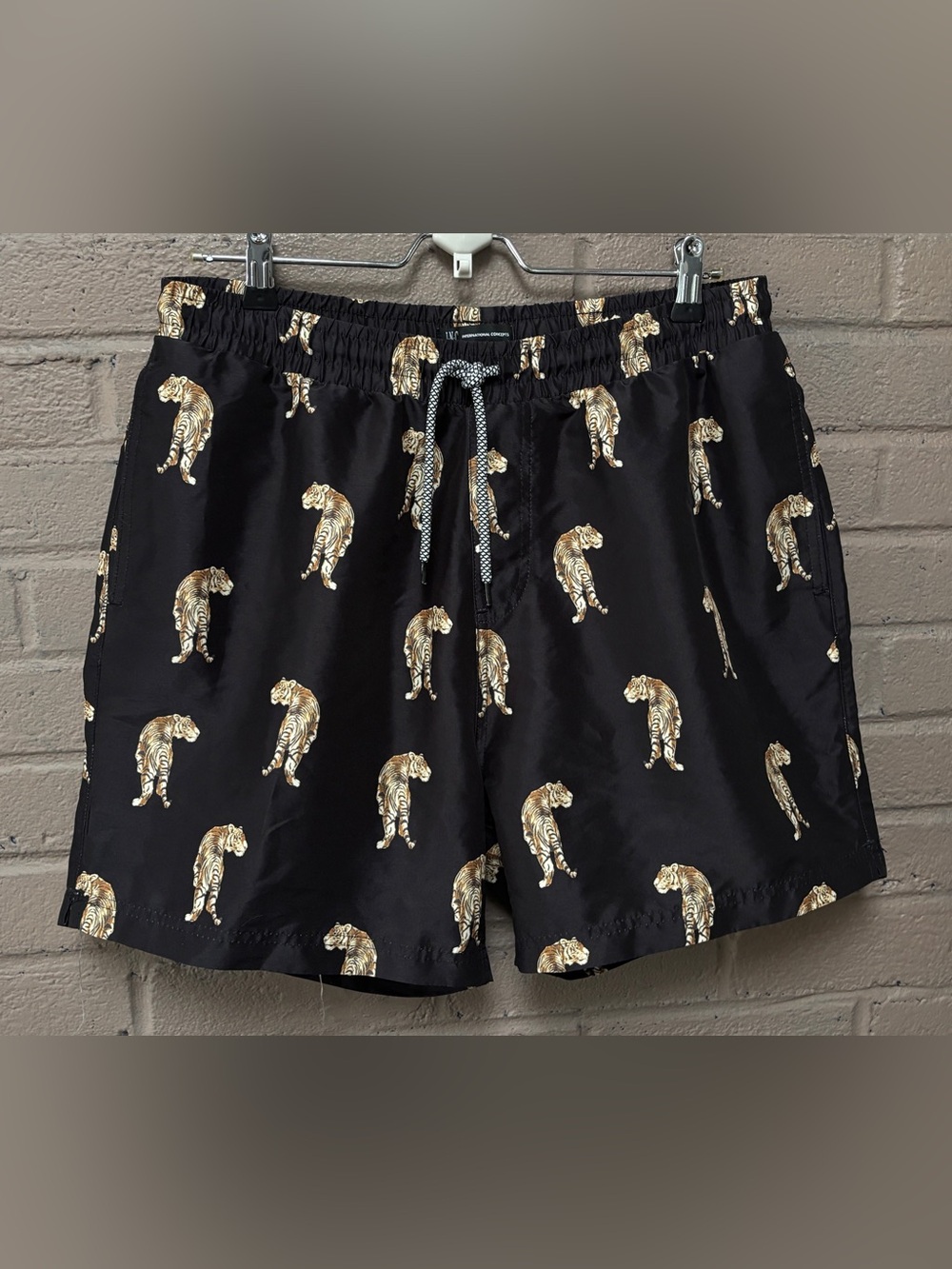 INC tiger, print black swim trunks M
